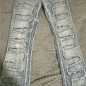 COPY - Distressed Light Blue Super Stacked jeans!! Basically brand new!!